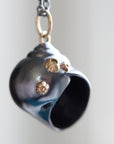 HannahBlountJewelry-Large Moon Snail Shell Necklace with Barnacles - 14k gold barnacles and silver shell