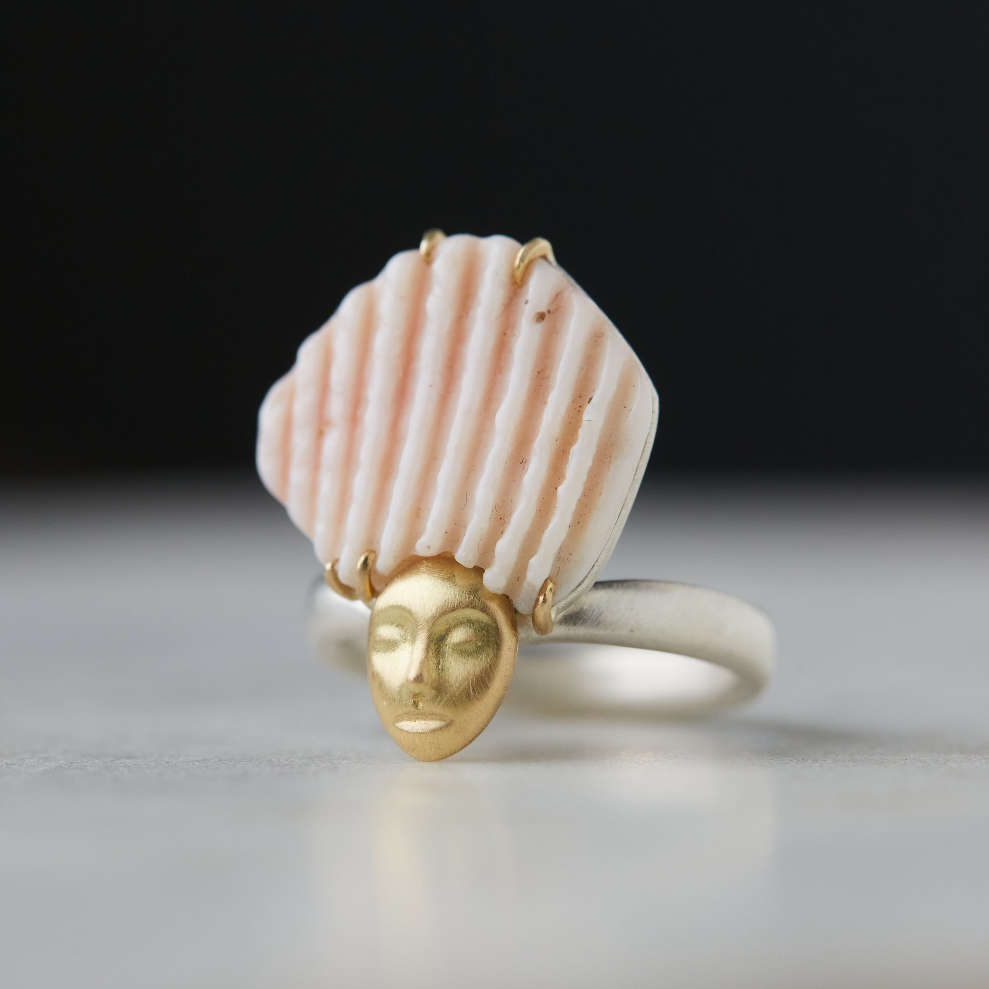 Lunar Halo Shell Cameo Ring