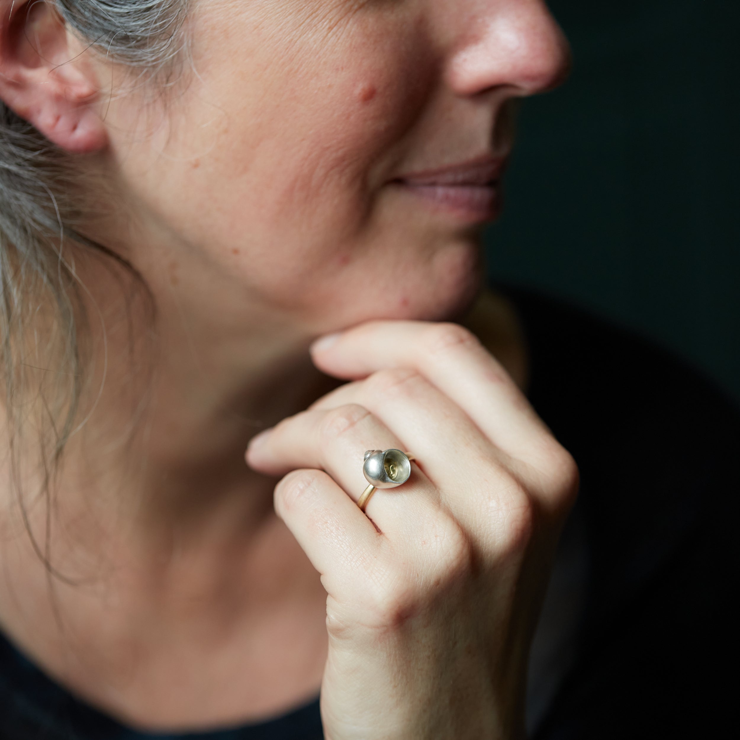 Moon snail hermit crab cameo ring - Hannah Blount