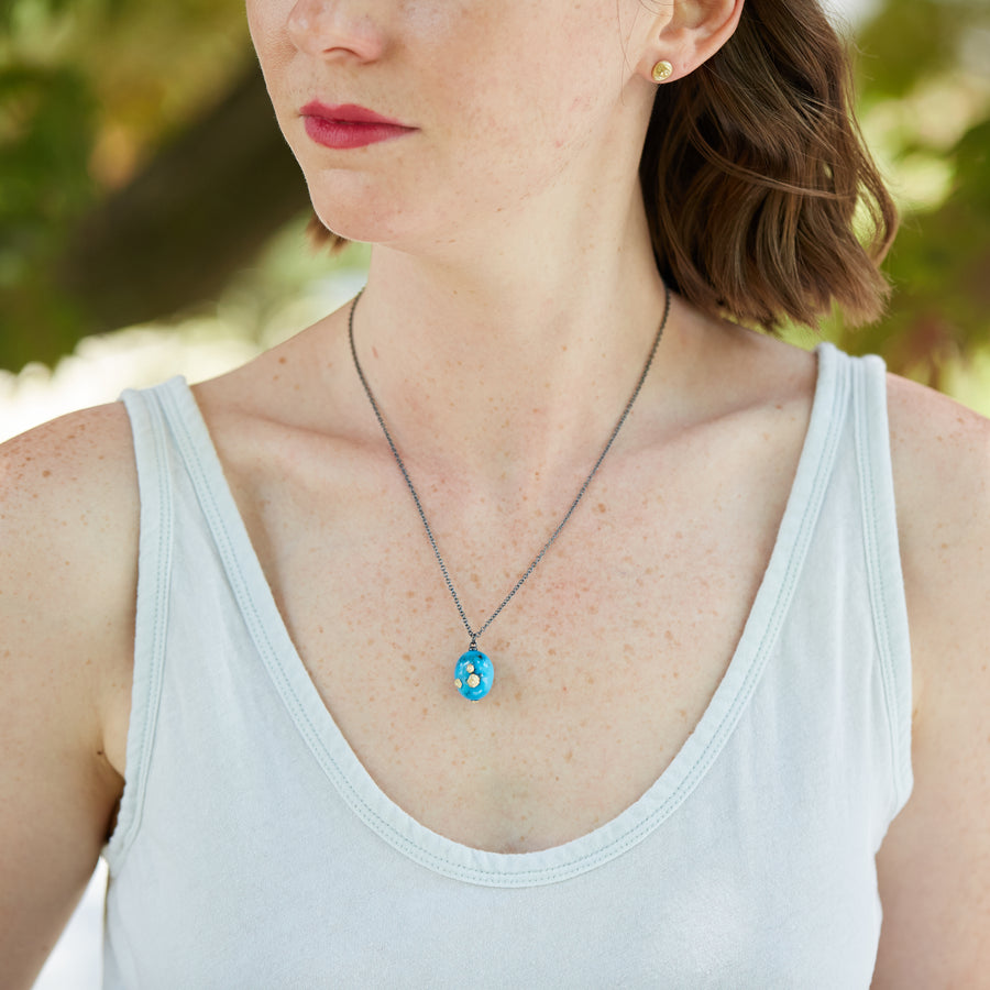 Ocean Views Kingman Turquoise Ruthie B. Necklace with Barnacles