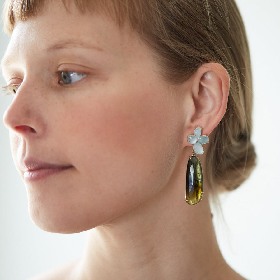 Hannah Blount Jewelry - Of Air and Earth Aquamarine - Tourmaline Vanity Earrings - 14k gold