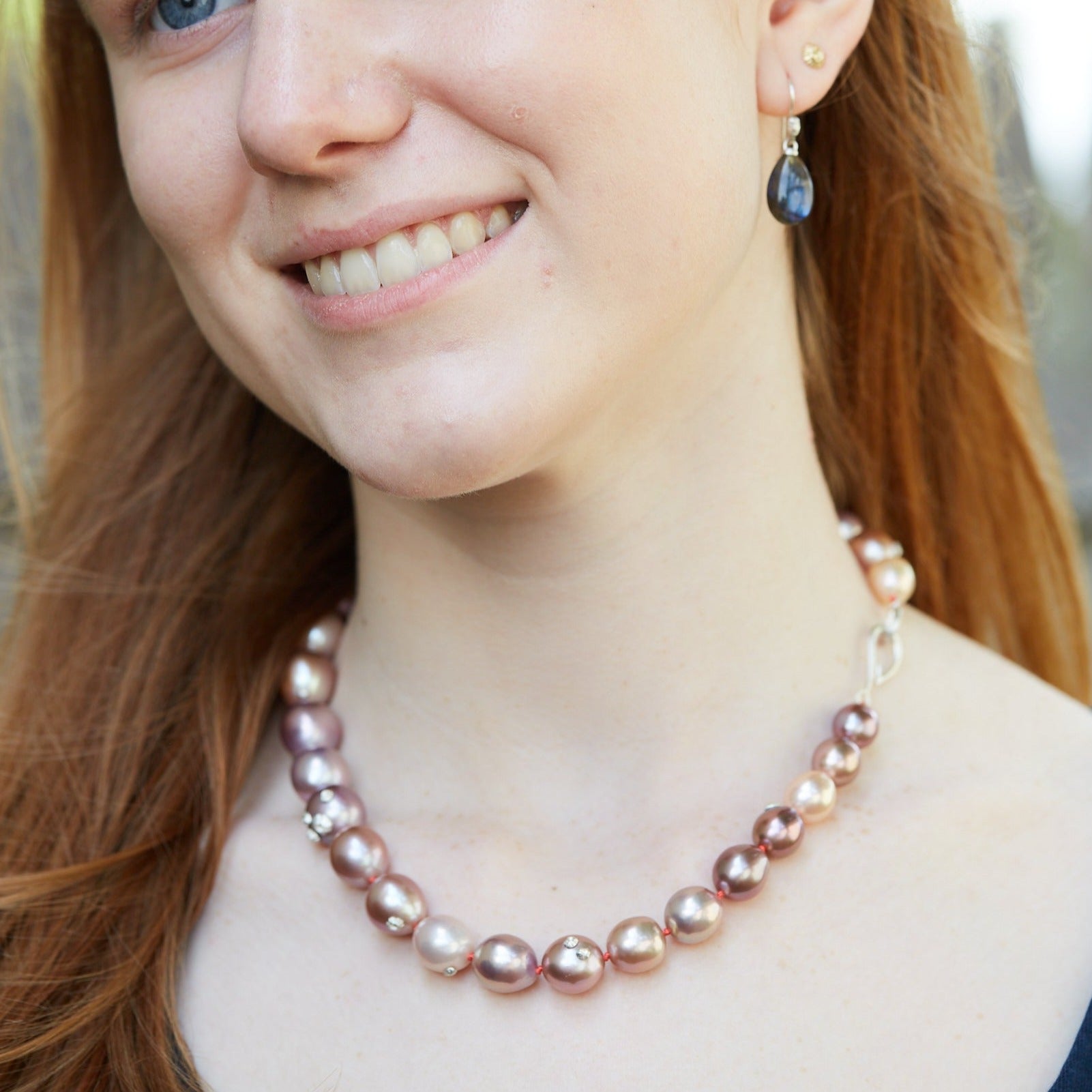 Pink Moon Pearl Ruthie B. Necklace with Barnacles