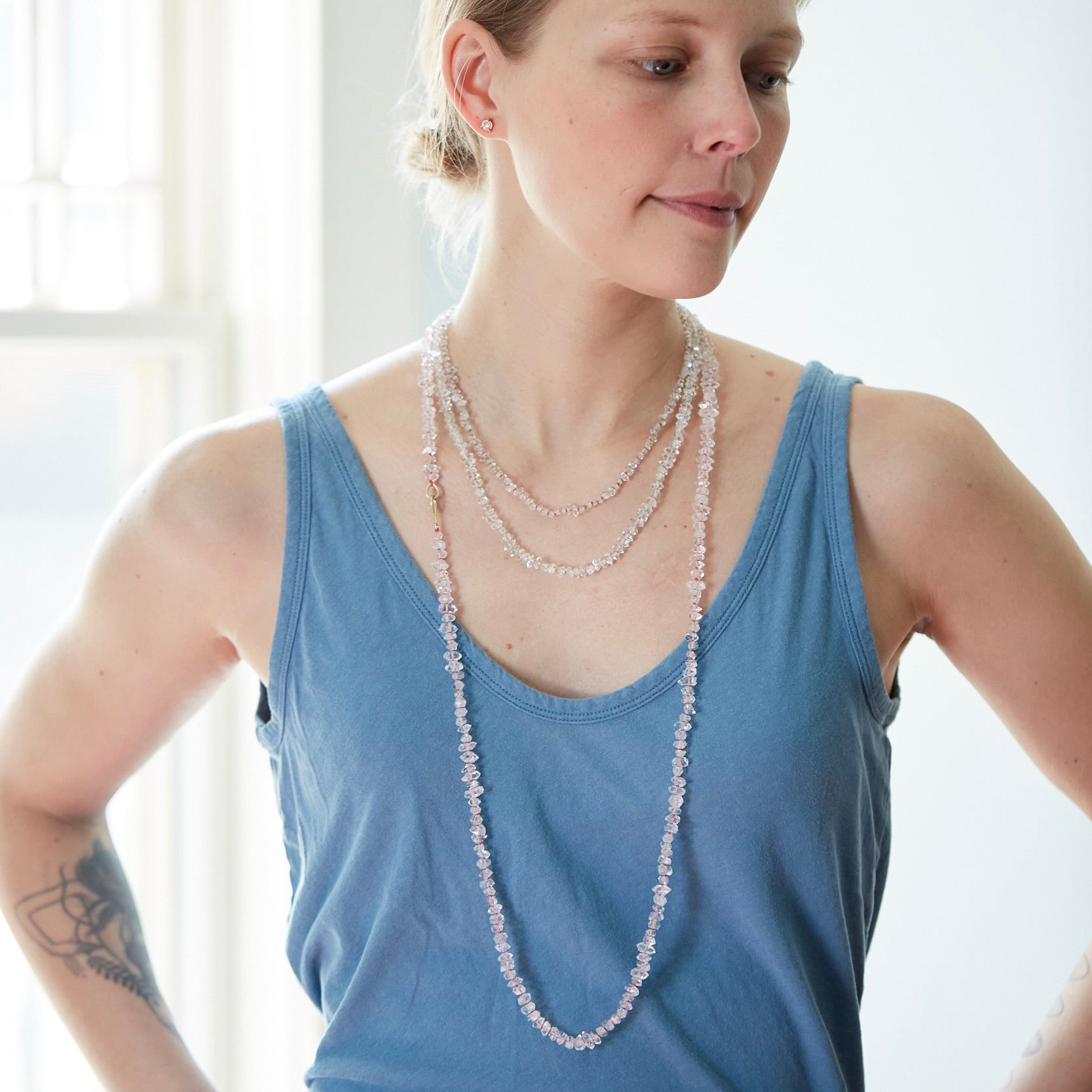 Double Herkimer Crystal Knotted Ruthie B. Necklace