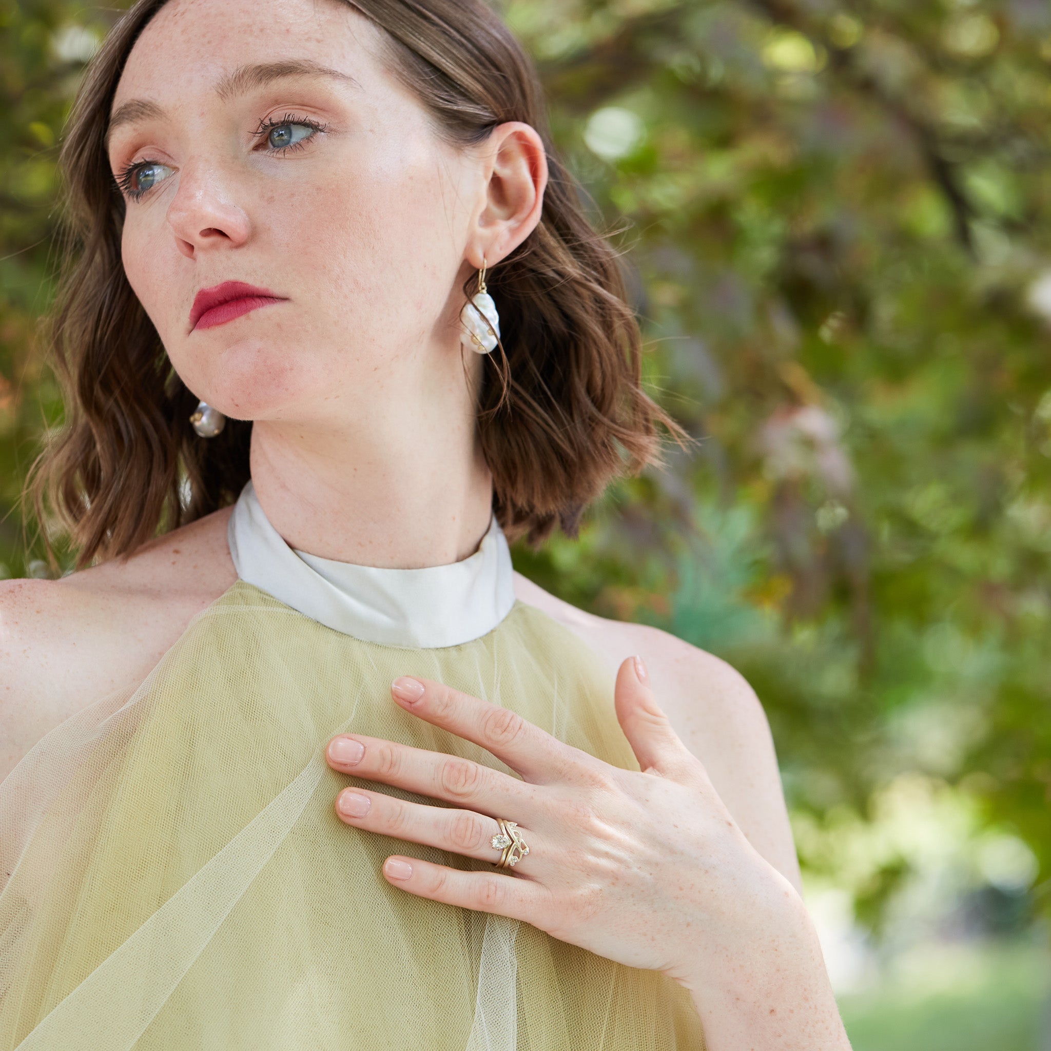 Antique Egg Diamond Vanity Ring with gold band by Hannah Blount