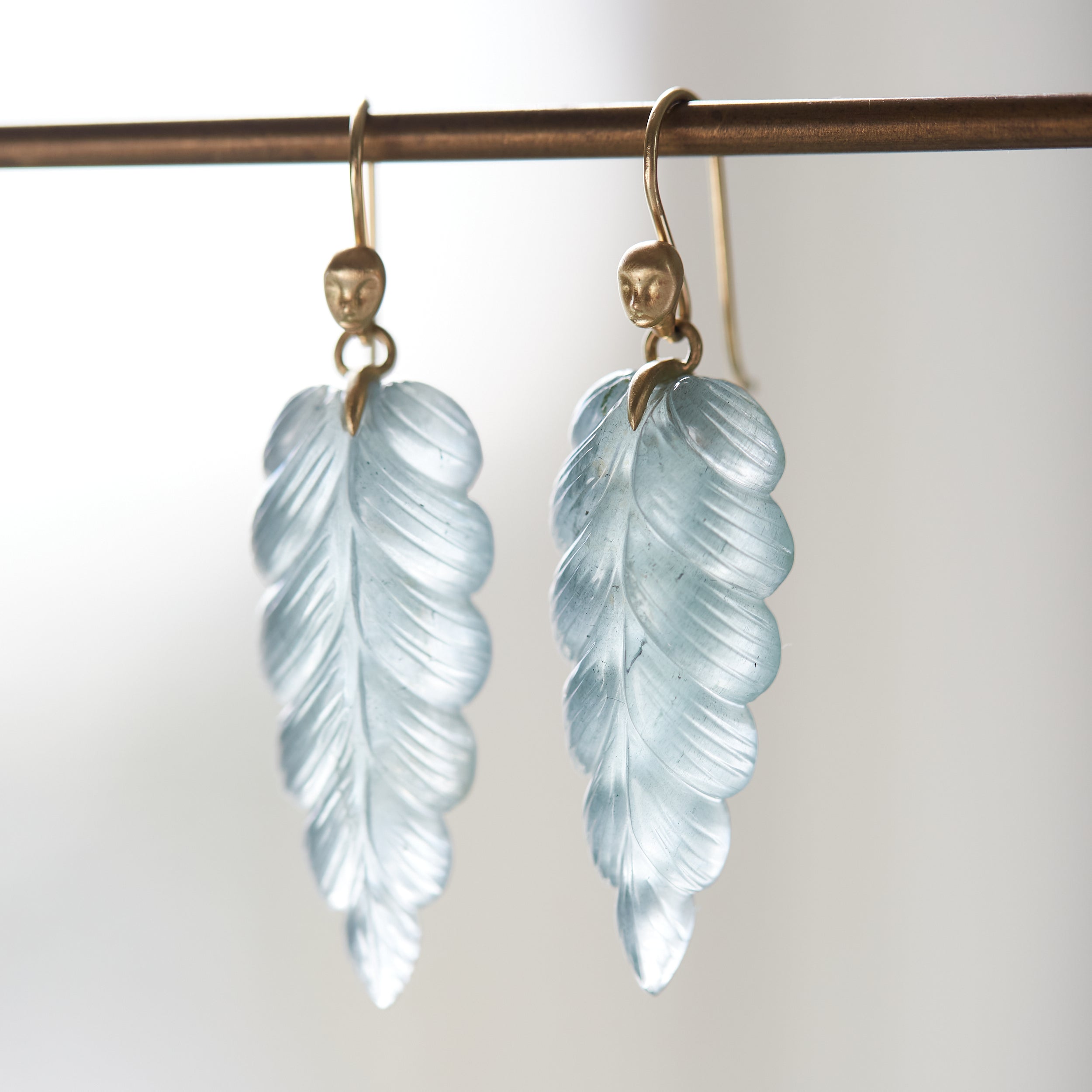 Plumage Aquamarine Figurehead Cameo Earrings