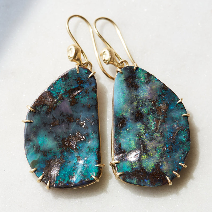 Mirror Magic Australian Boulder Opal Cameo Earrings