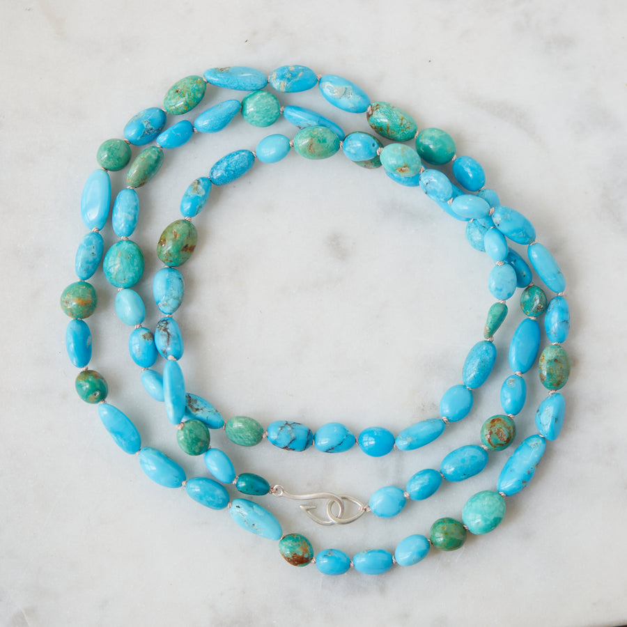 Double strand of Kingman turquoise beads with nude-hued silk - Hannah Blount