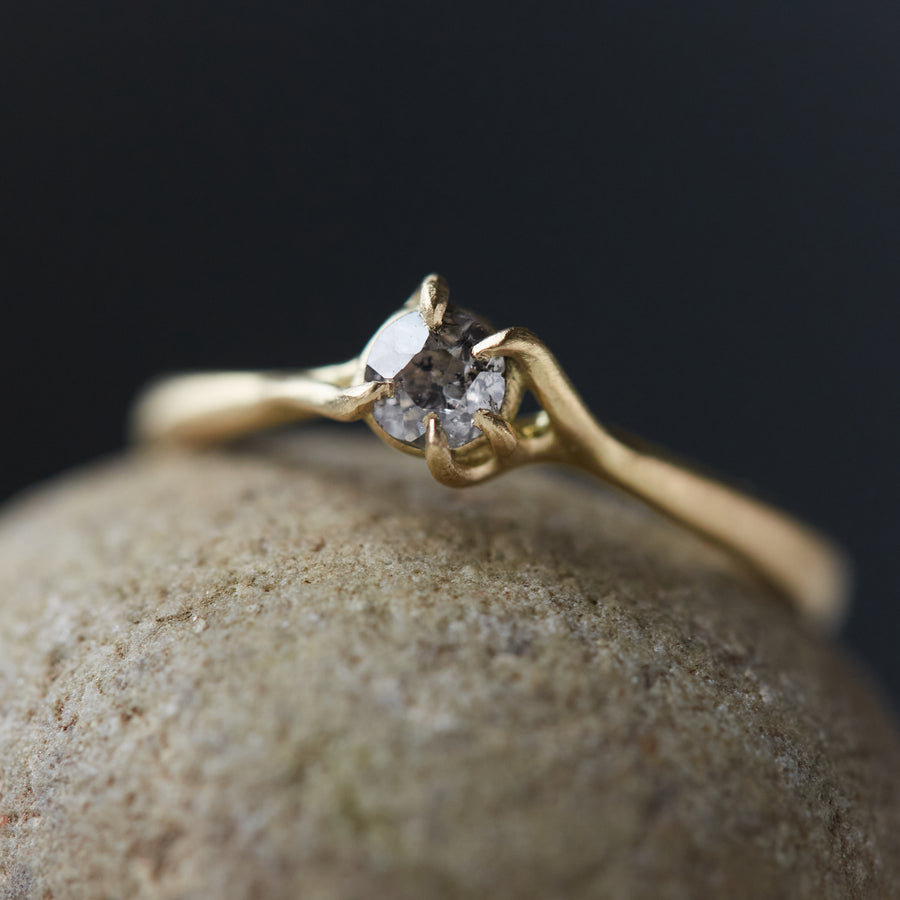 little salt and pepper diamond ring set in gold branches. by hannah blount
