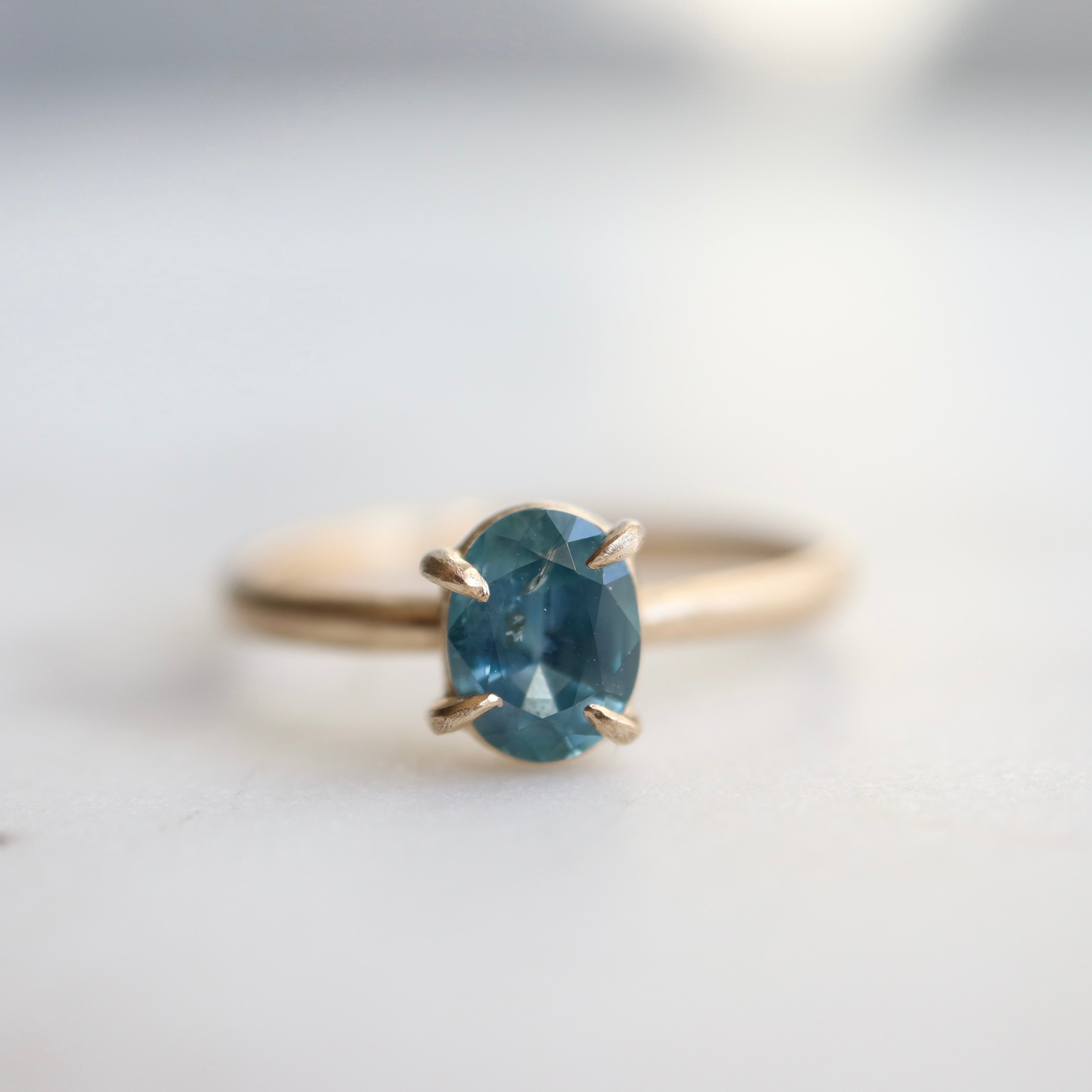 0.88ct Montana Sapphire Vanity Ring in 14k solid gold with four prongs. 