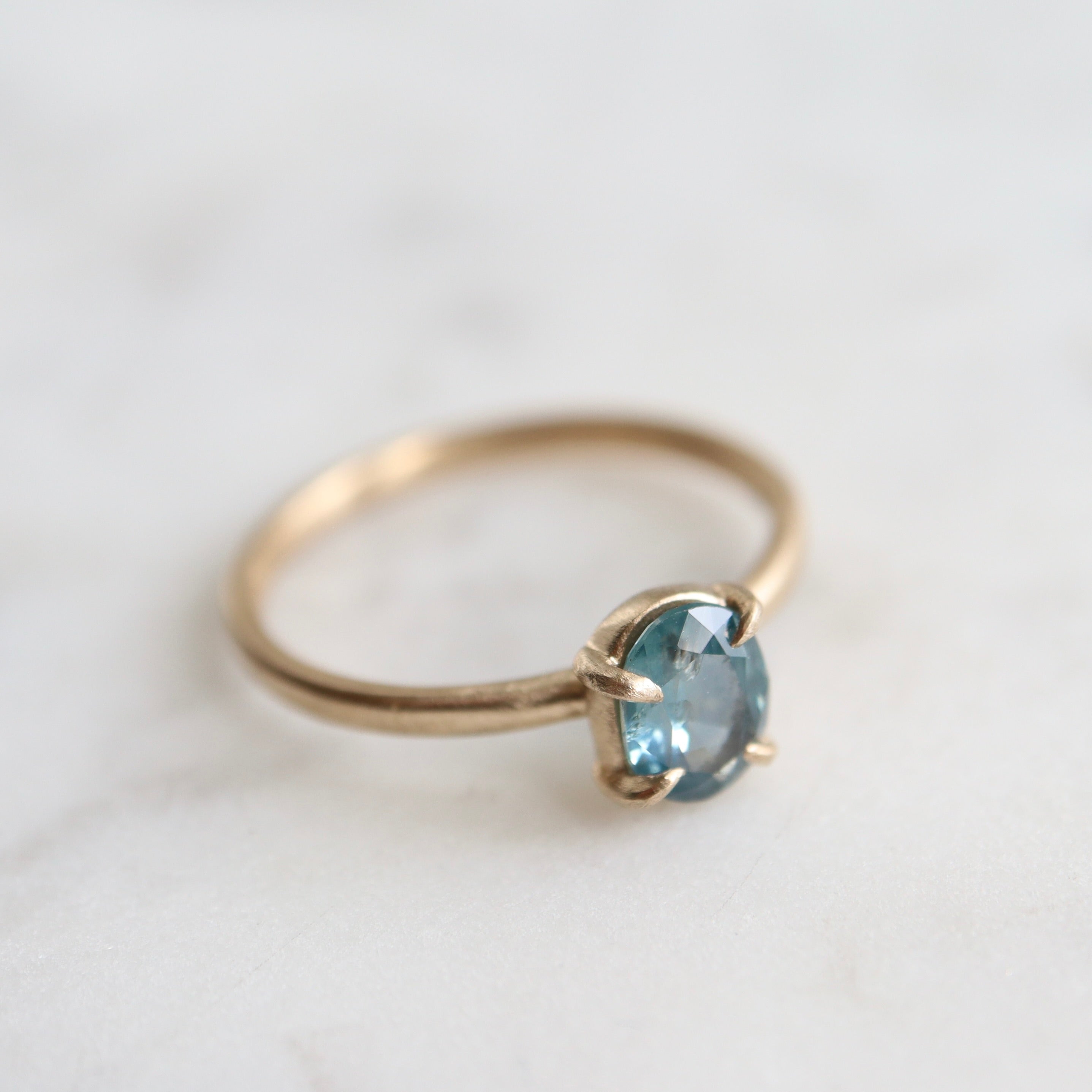 0.88ct Montana Sapphire Vanity Ring in 14k solid gold with four prongs. 