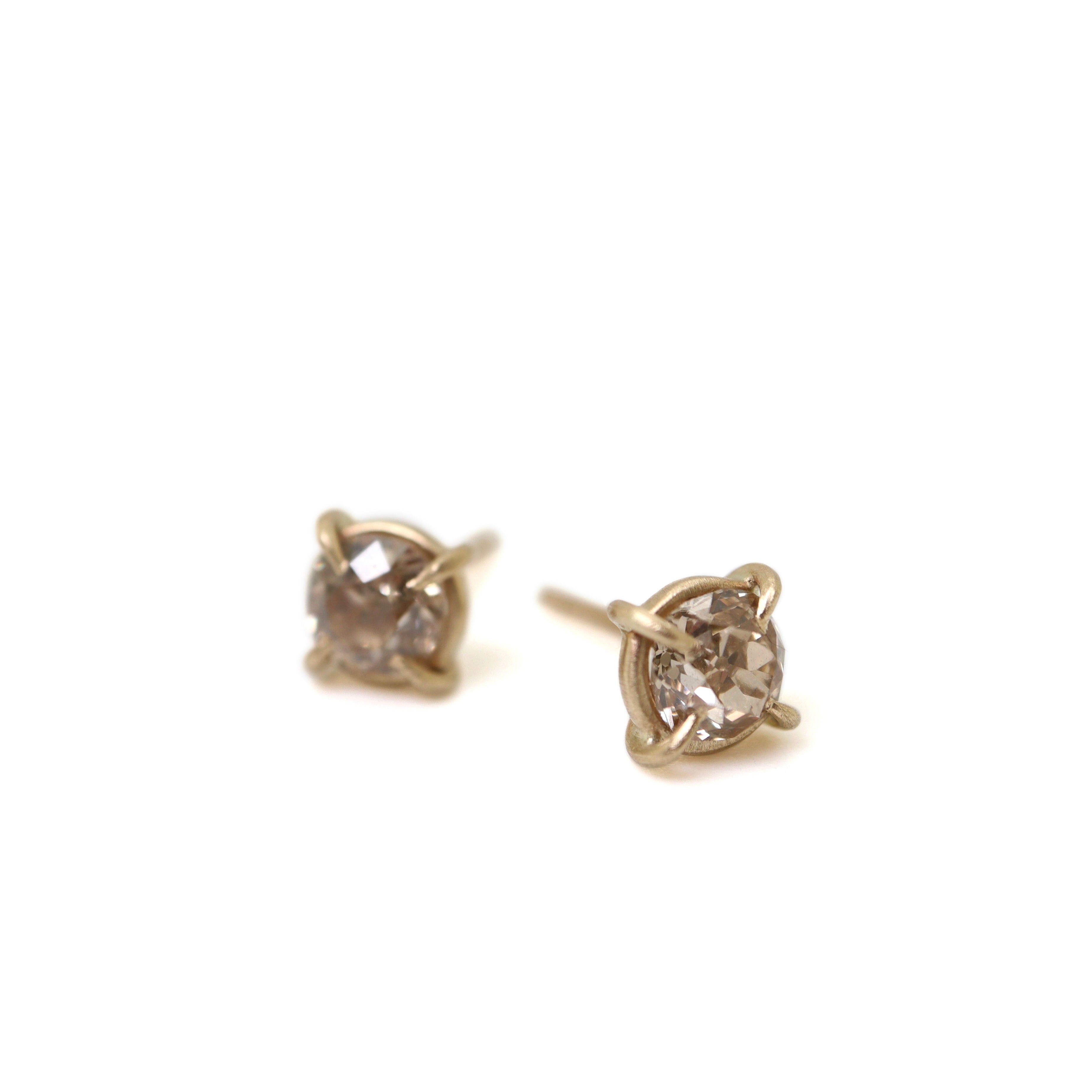 champagne chocolate old mine cut diamond earring studs by hannah blount