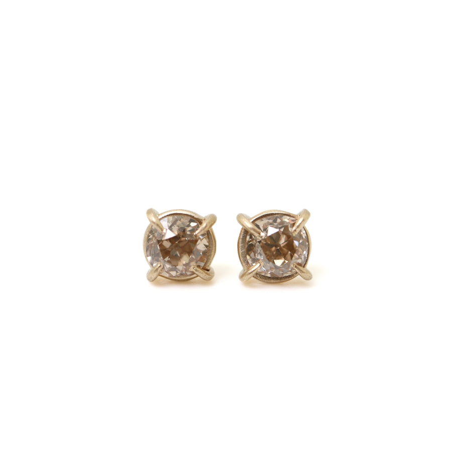 champagne chocolate old mine cut diamond earring studs by hannah blount