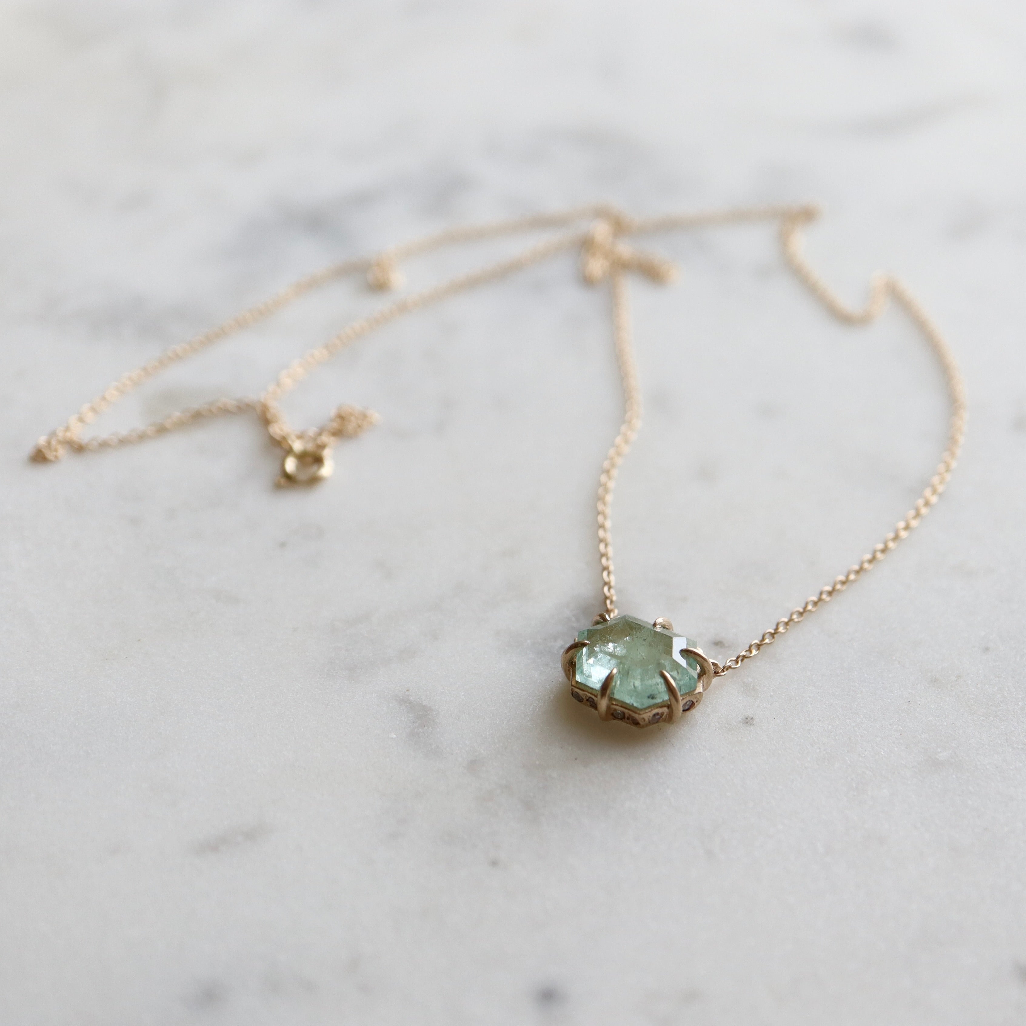 hexagon mint emerald necklace in gold
