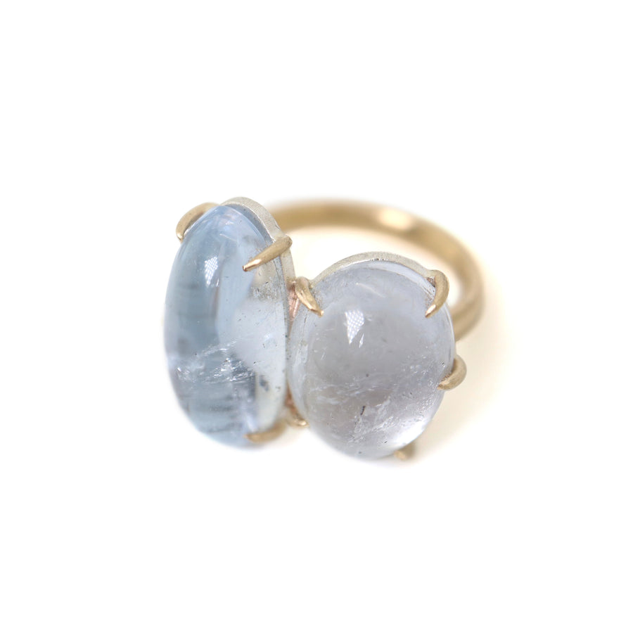 side view of double blue stone ring set in gold by hannah blount