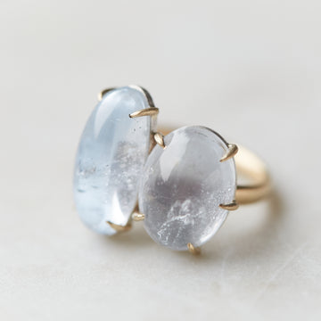 side view of double blue stone ring set in gold by hannah blount
