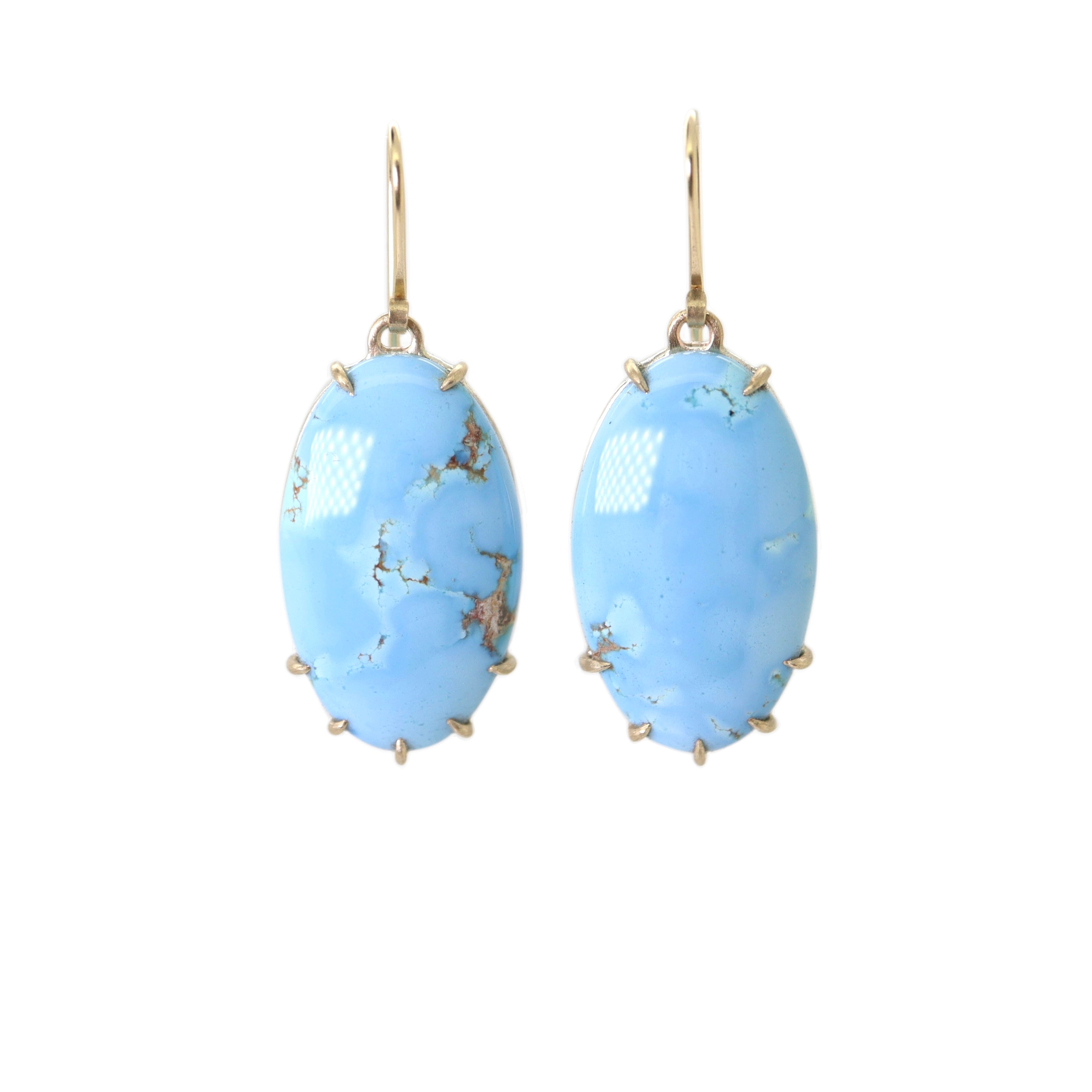 purple blue periwinkle kazakhstan golden hills turquoise earrings with gold prongs by hannah blount