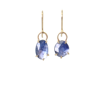 mismatched periwinkle blue sapphires set as gold pronged earrings by hannah blount