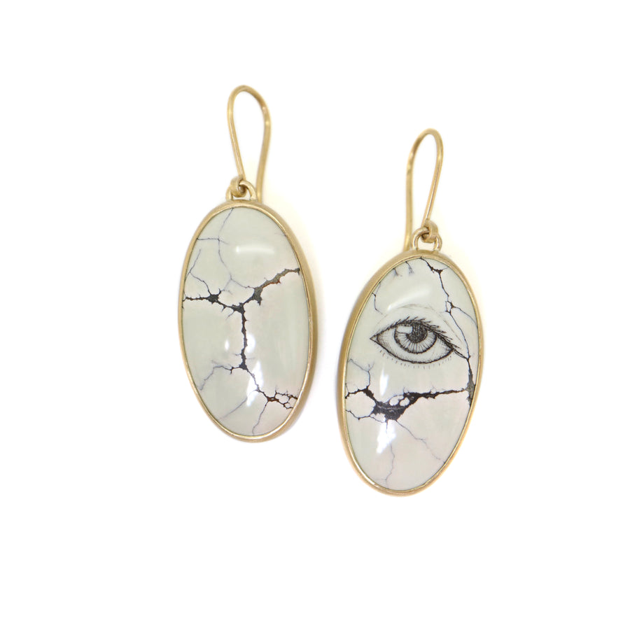 20.6ct variscite Scrimshaw lover's eye earrings by Hannah Blount