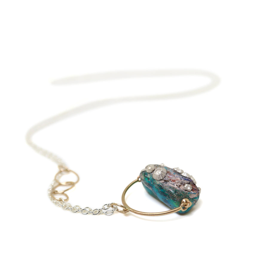 Raw opal necklace with silver barnacles by Hannah Blount