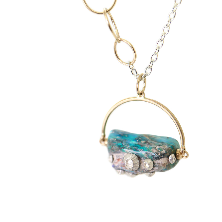 Raw opal necklace with silver barnacles by Hannah Blount