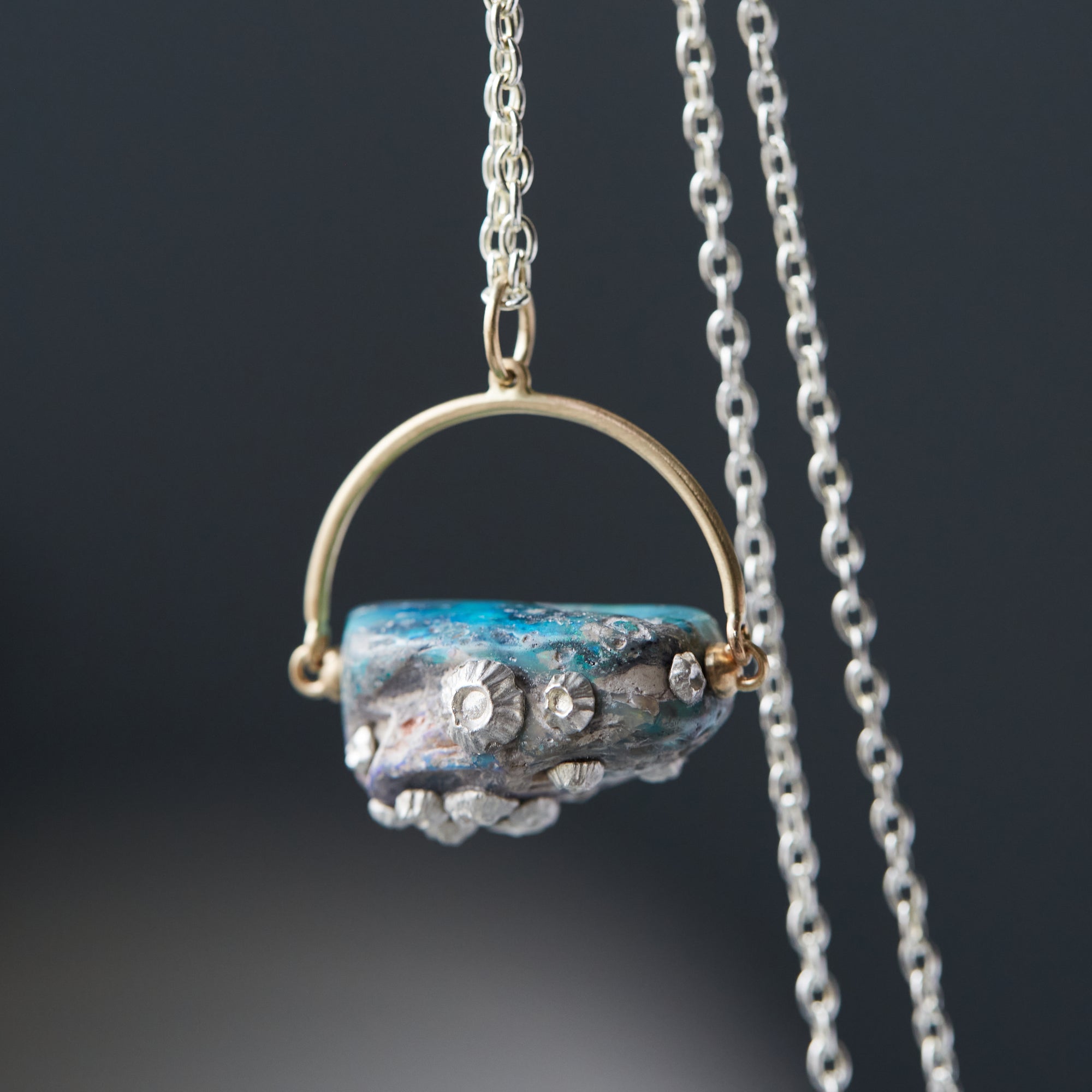 Raw opal necklace with silver barnacles by Hannah Blount