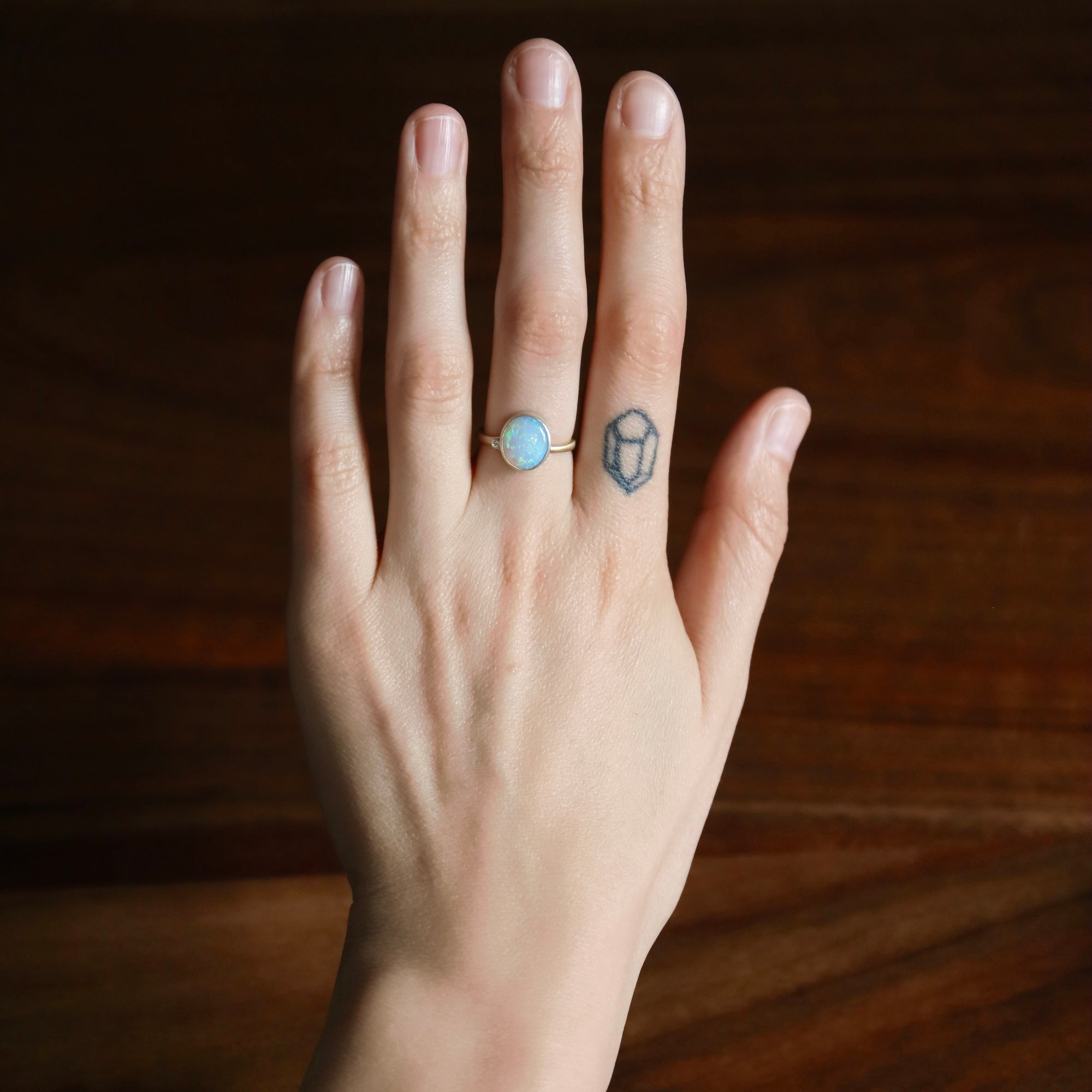 Opal branch waiting ring with diamond by Hannah Blount