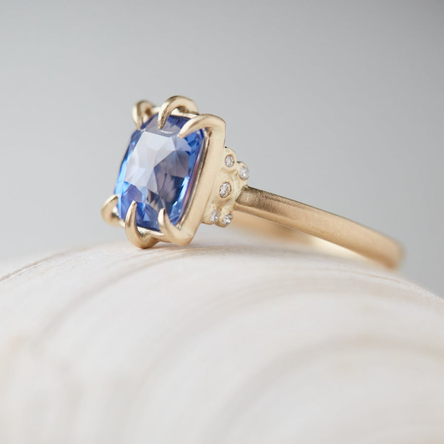 side view of Sapphire vanity ring in gold by Hannah Blount