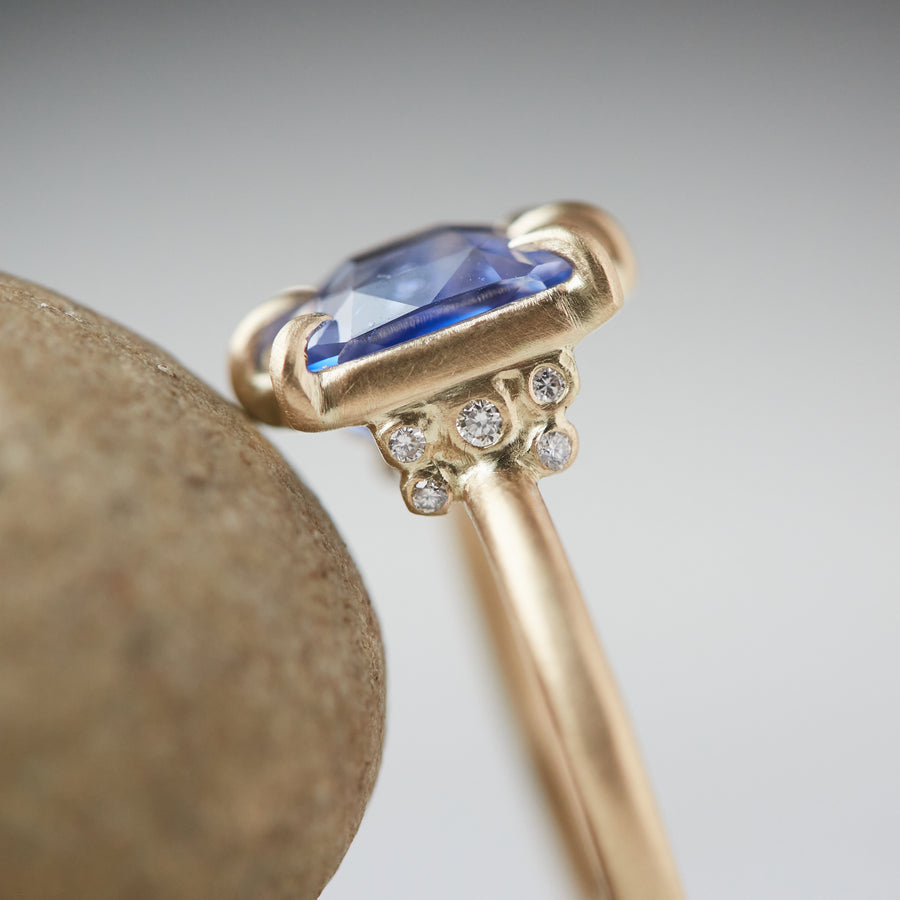 side view of Sapphire vanity ring in gold by Hannah Blount