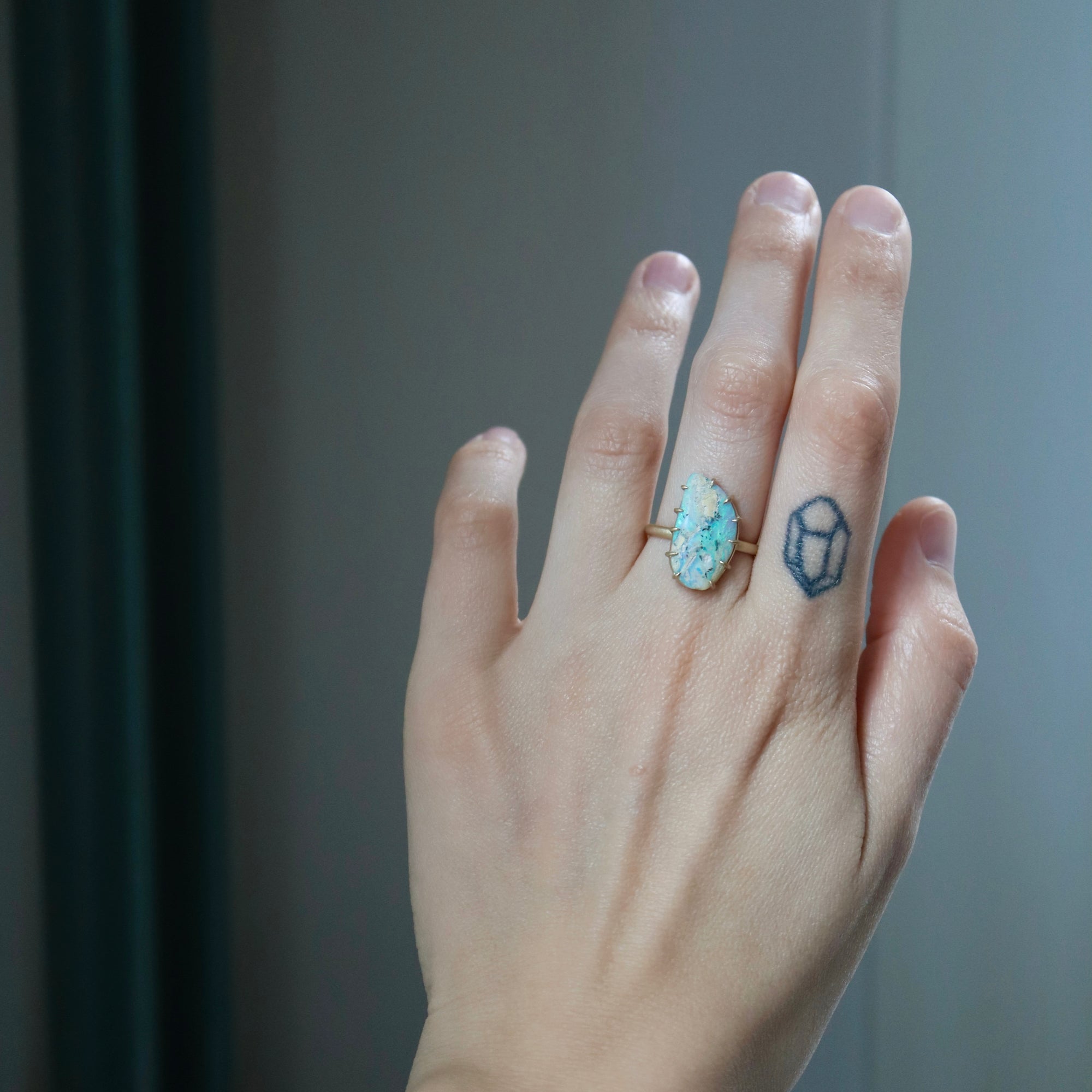 Raw opal vanity gold ring by Hannah Blount
