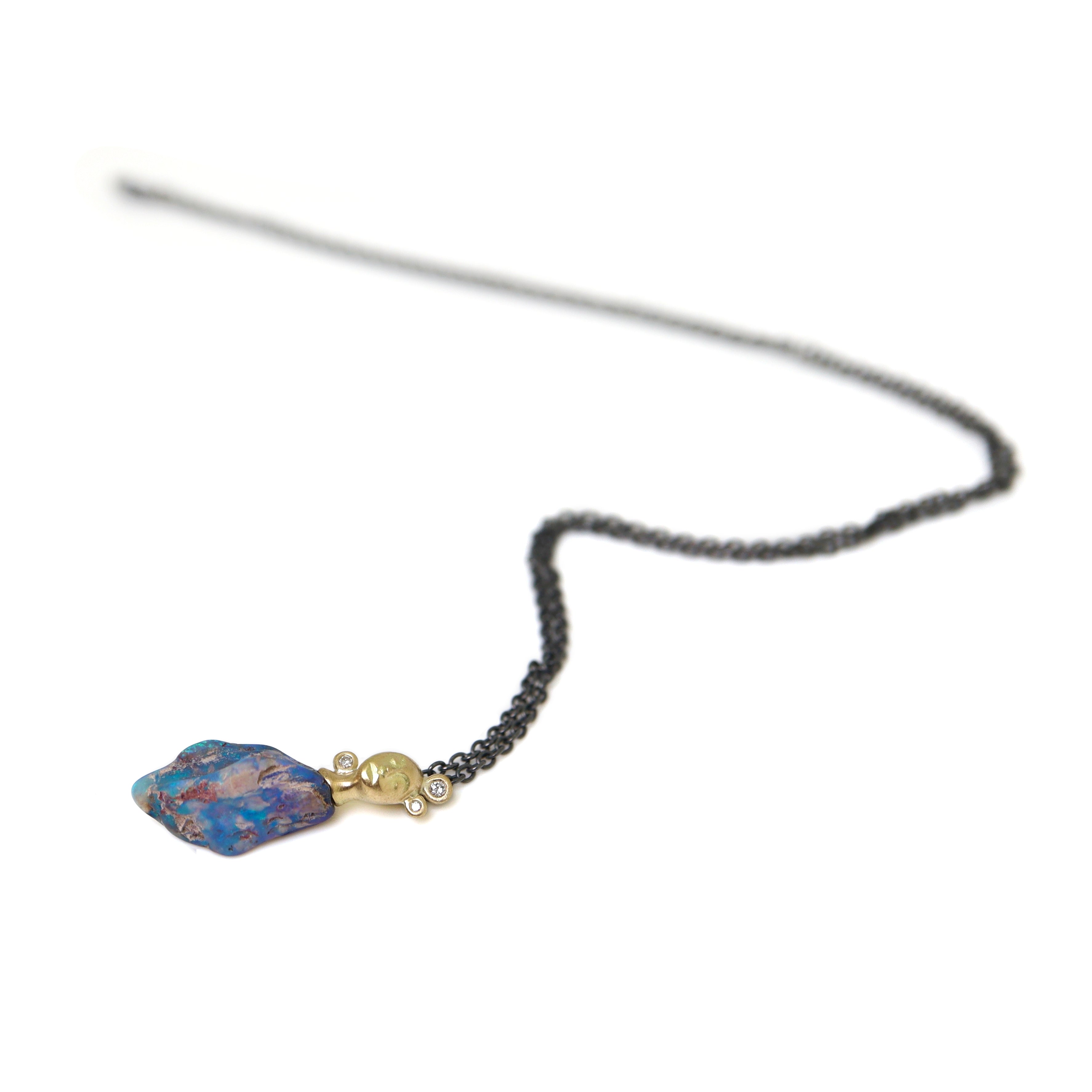 Raw opal cameo necklace with diamonds by Hannah Blount