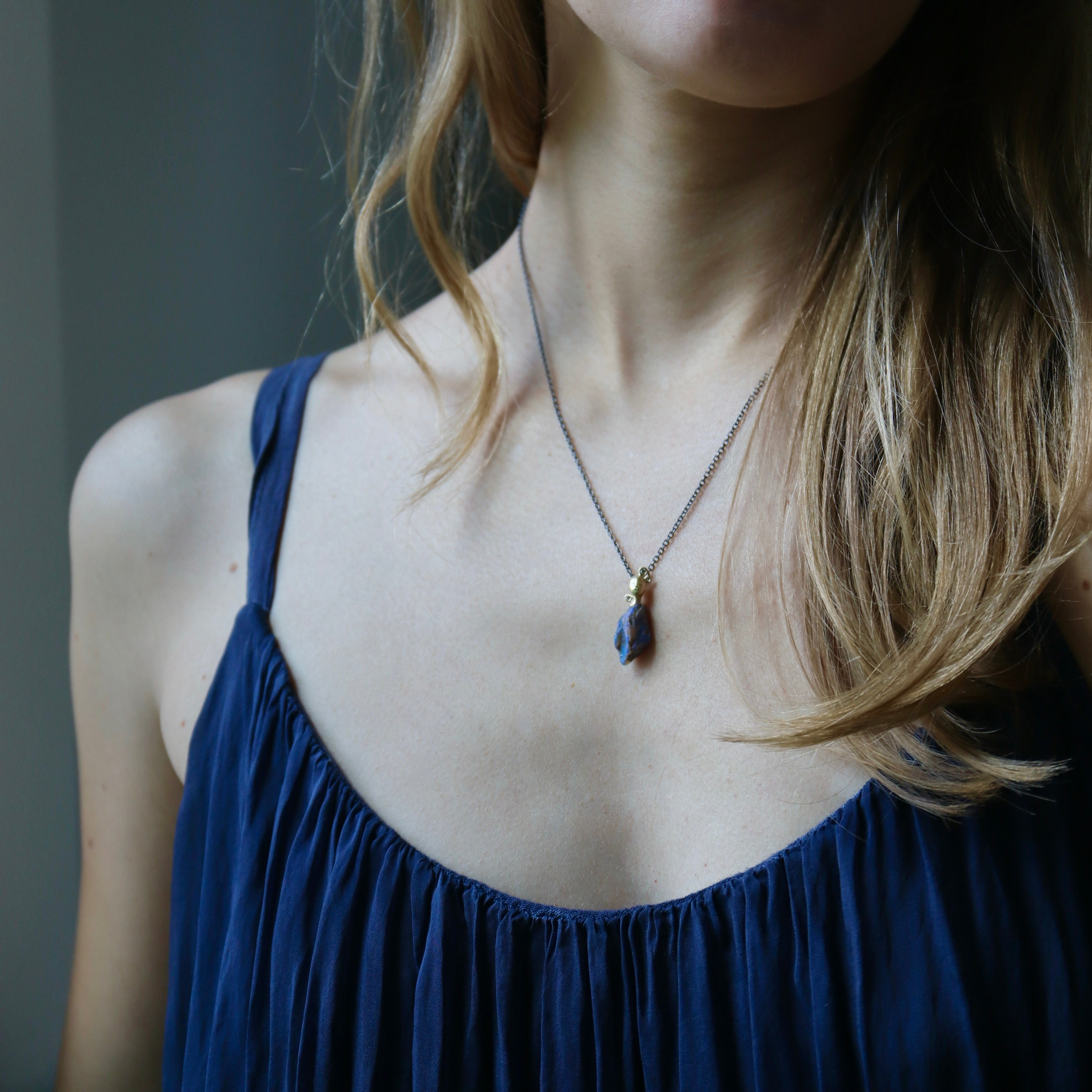 Raw opal cameo necklace with diamonds by Hannah Blount