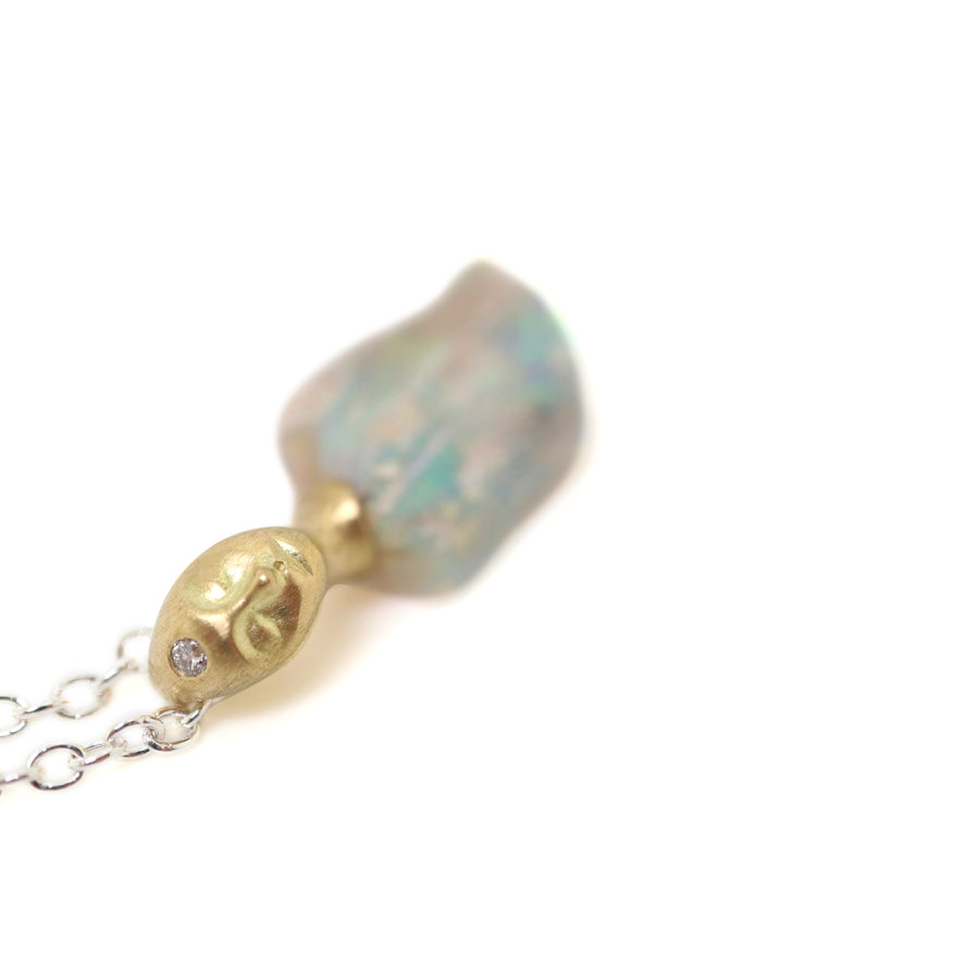 Raw opal cameo necklace with diamond by Hannah Blount