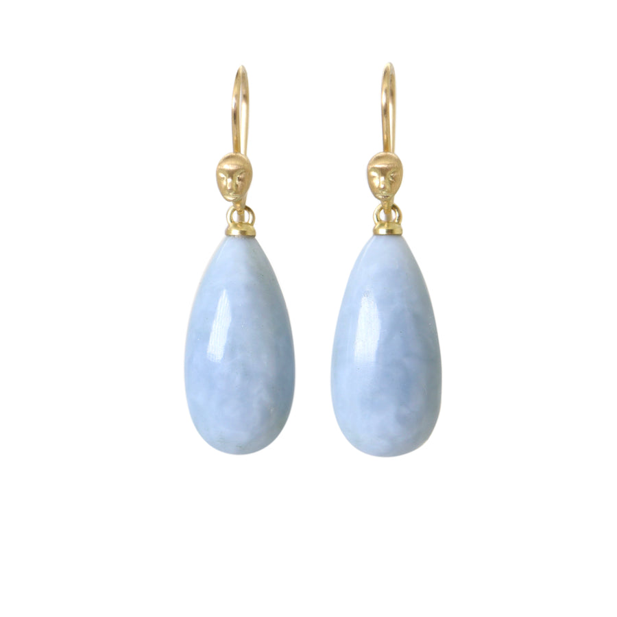 33.65ct blue opal Cameo earrings with 18k ear wires by Hannah Blount