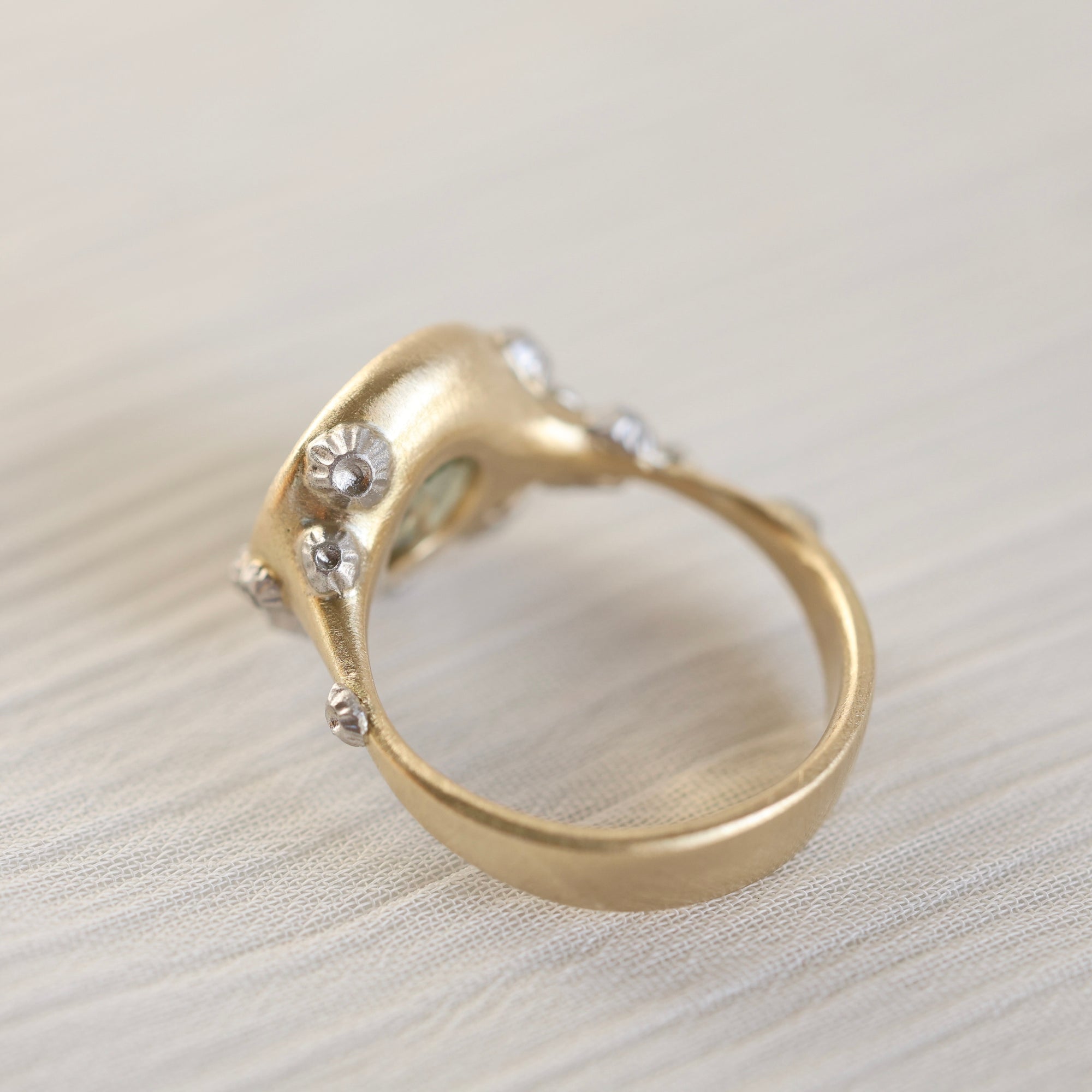 back detail of ring on a light background