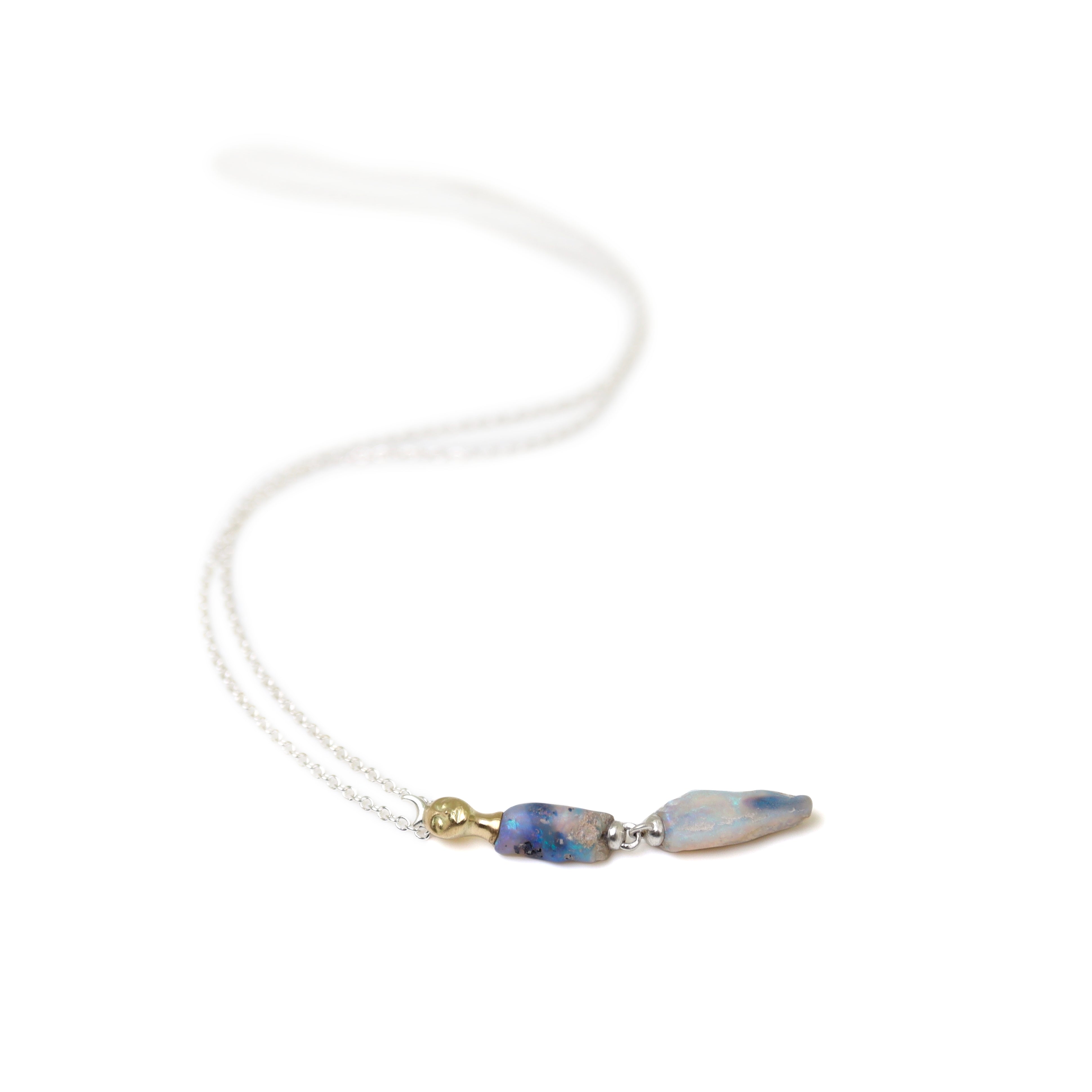 Double raw opal cameo necklace with crescent moon by Hannah Blount