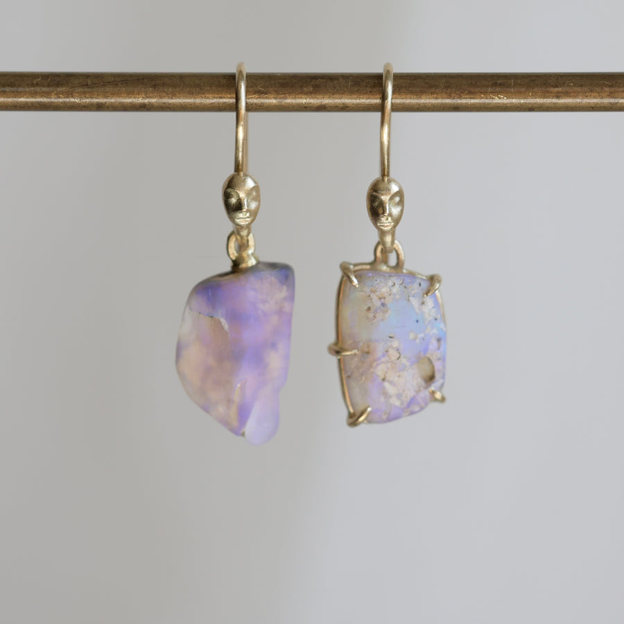 purple opal drop earrings with gold faces