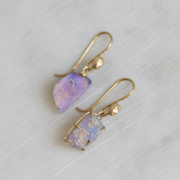 purple opal drop earrings with gold faces