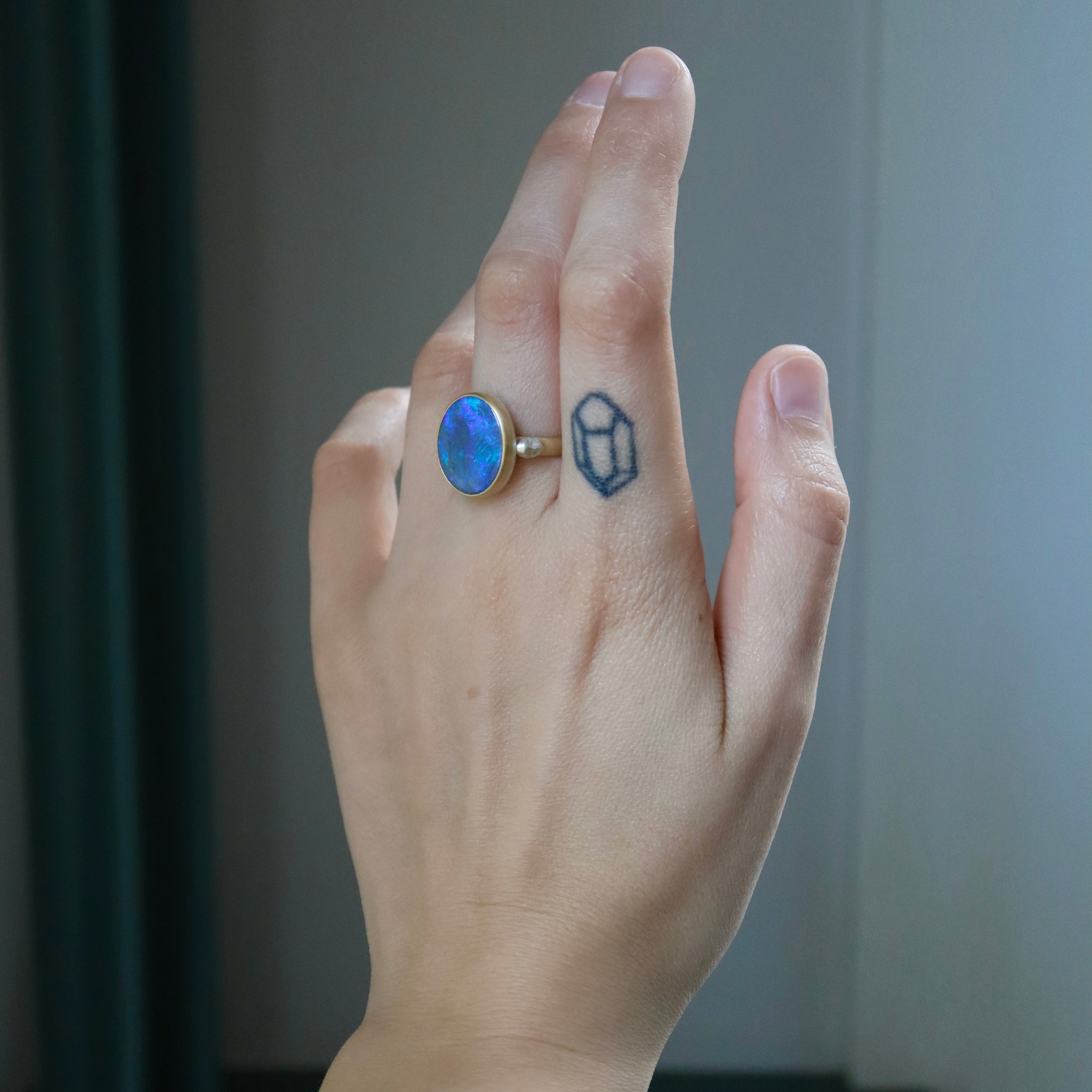 Lightning ridge opal cameo ring by Hannah Blount