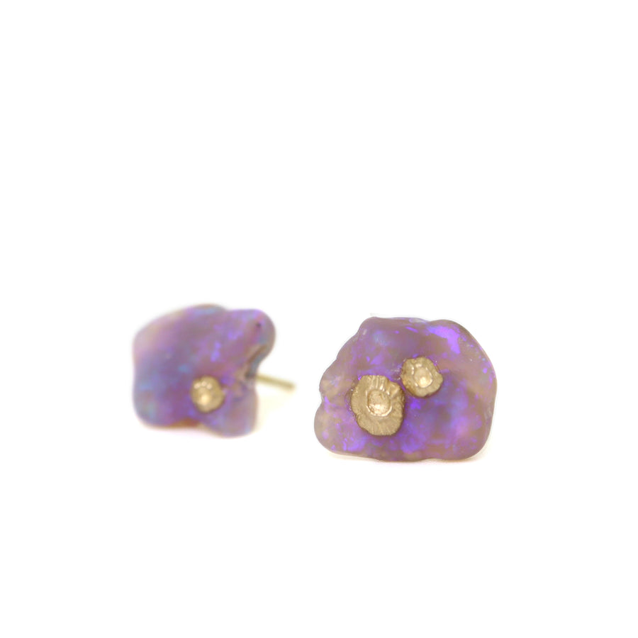 Raw opal studs with barnacles by Hannah Blount