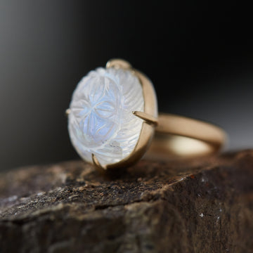 carved Moonstone vanity ring in gold by Hannah Blount