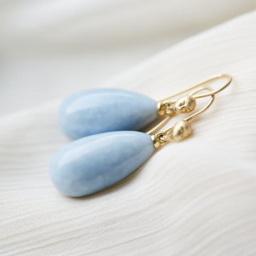 Blue opal Cameo earrings in 18k gold by Hannah Blount