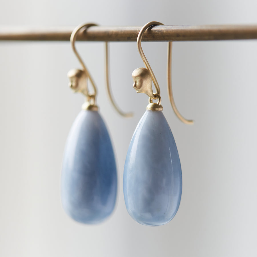 Blue opal Cameo earrings in 18k gold by Hannah Blount