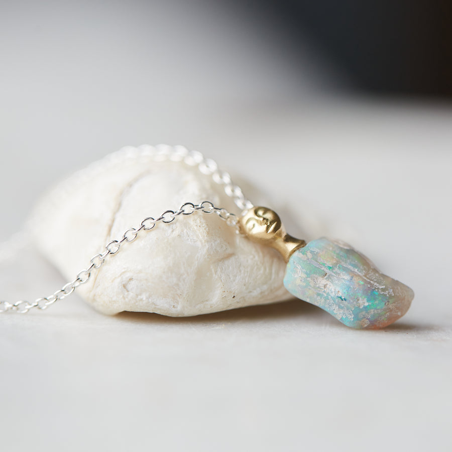 Raw opal cameo necklace with diamond by Hannah Blount