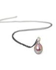 Pink baroque freshwater pearl with silver cameo grey lady face bail and diamond third eye on oxidized black silver chain, by hannah blount jewelry