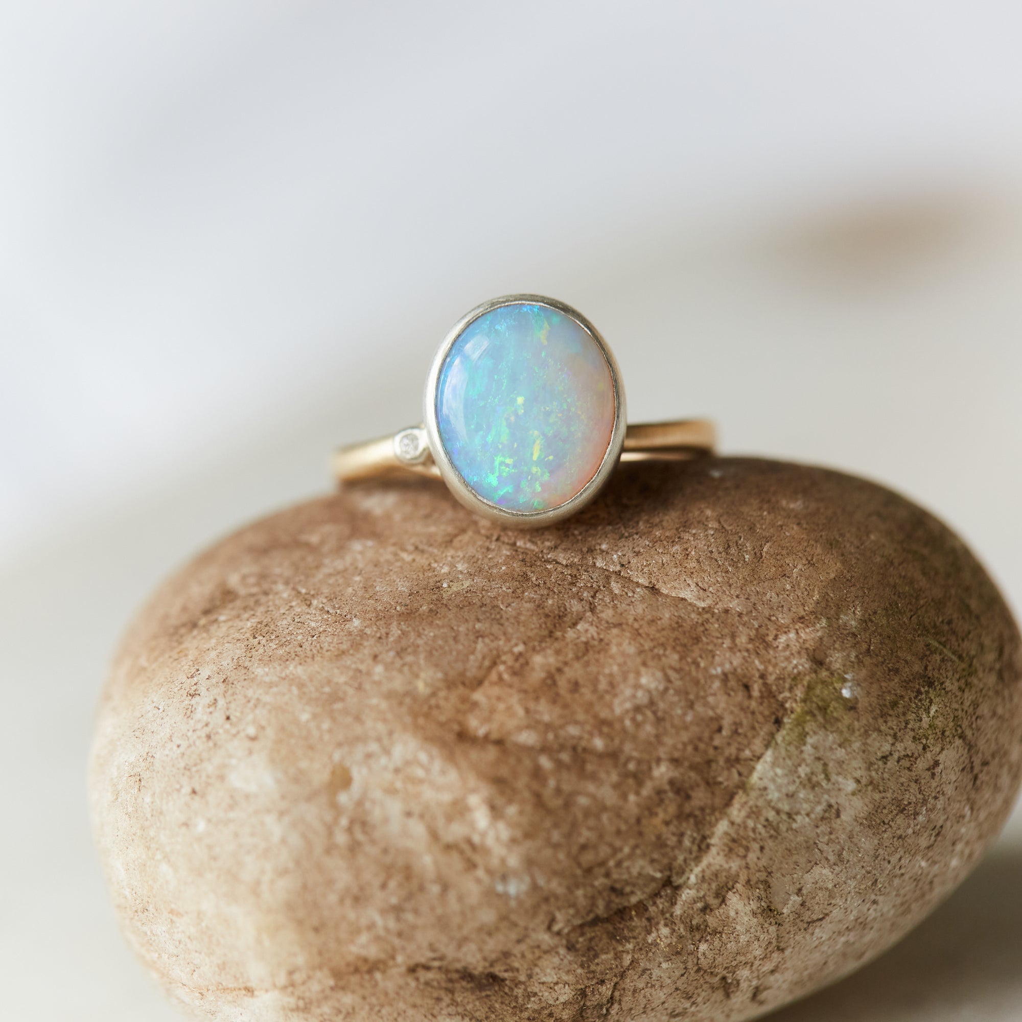 Opal branch waiting ring with diamond by Hannah Blount