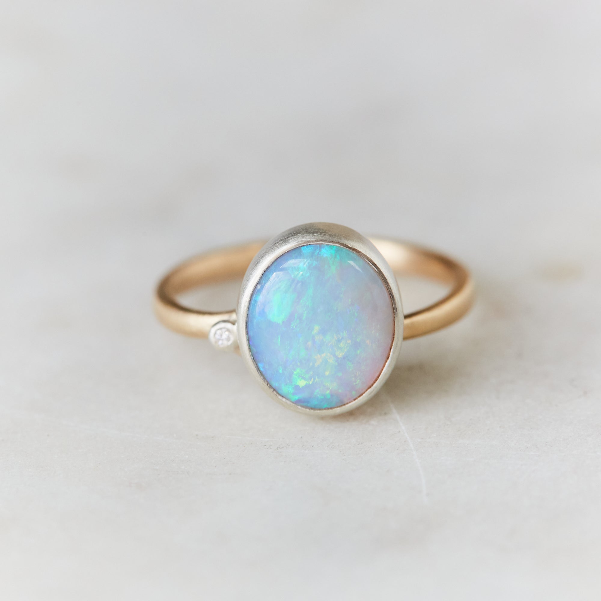 Opal branch waiting ring with diamond by Hannah Blount