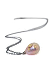 pink baroque freshwater pearl necklace with gold barnacles by hannah blount jewelry