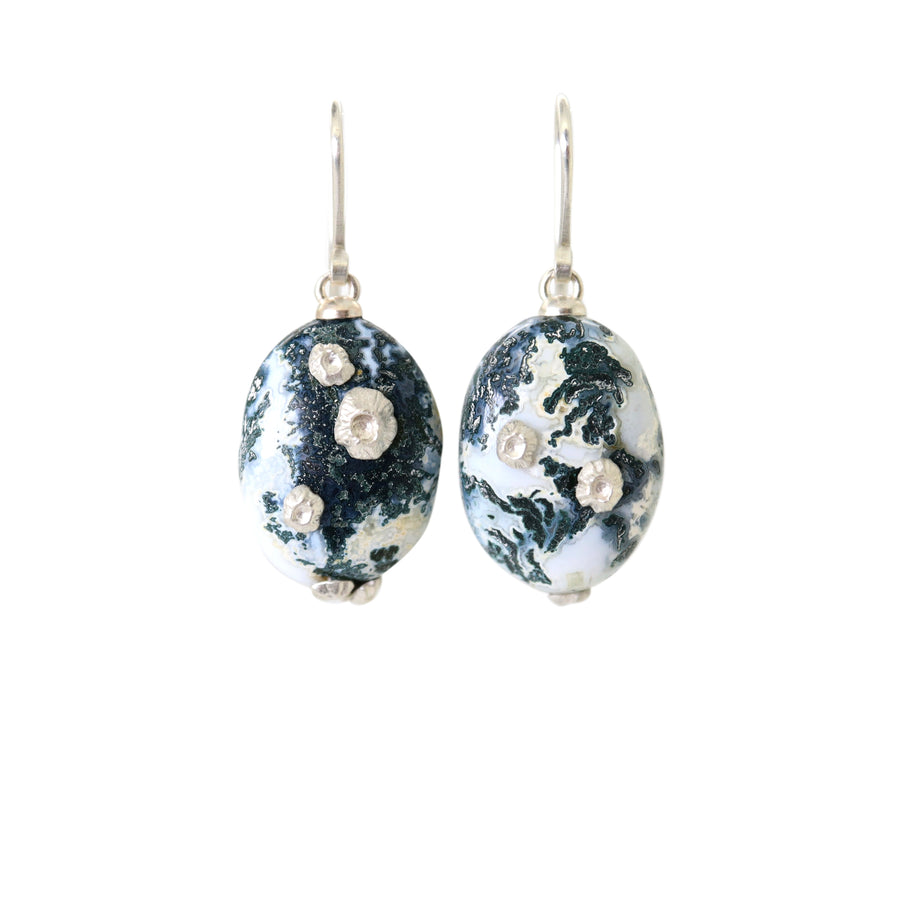 Opal drop earrings with silver barnacles by Hannah Blount
