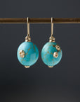 Kingman turquoise Ruthie B. earrings with gold barnacles by Hannah Blount