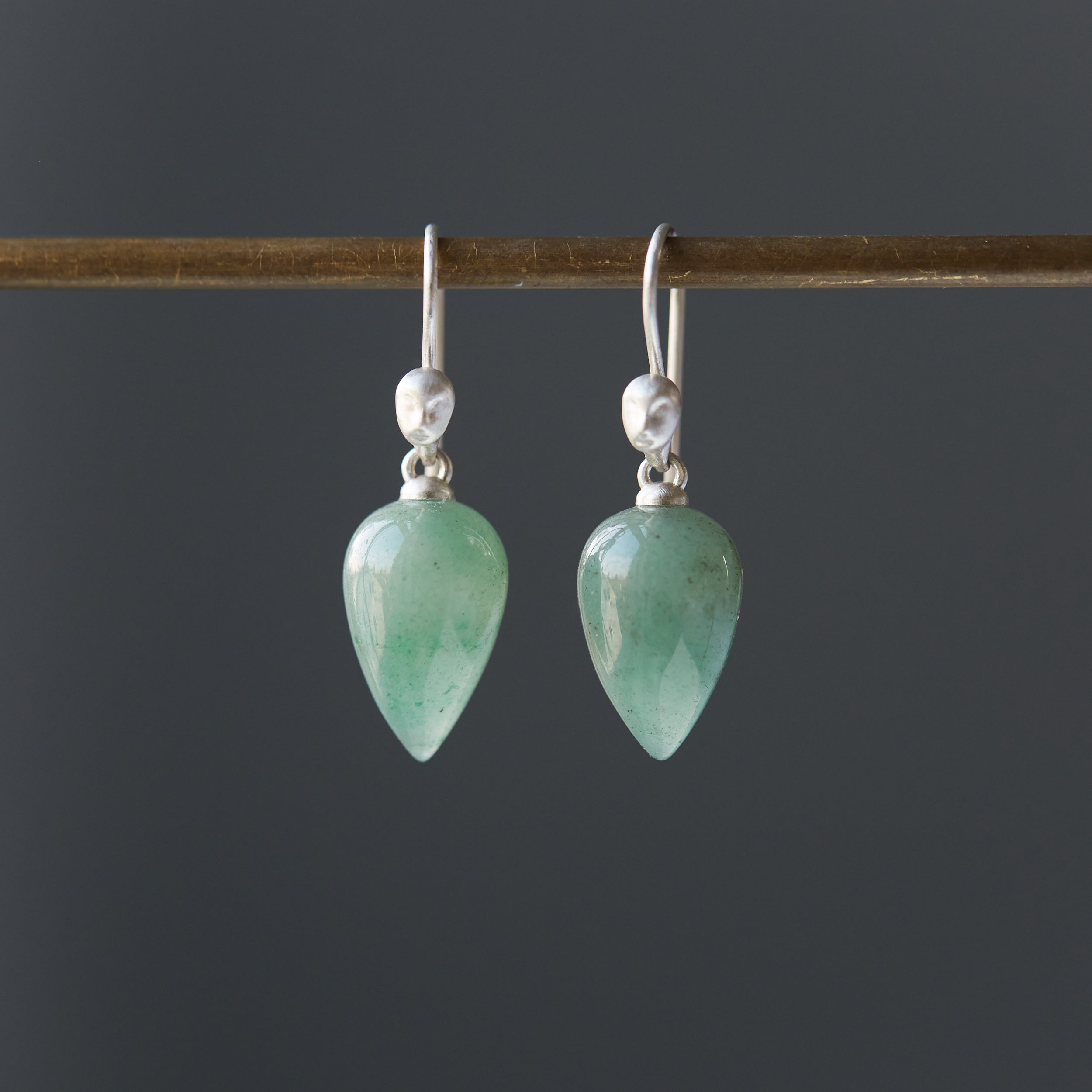 Green aventurine cameo earrings by Hannah Blount
